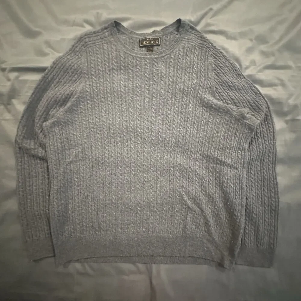 Jos. A. Bank Reserve Cable Knit Sweater Wool Cashmere Gray Mens XL Pullover